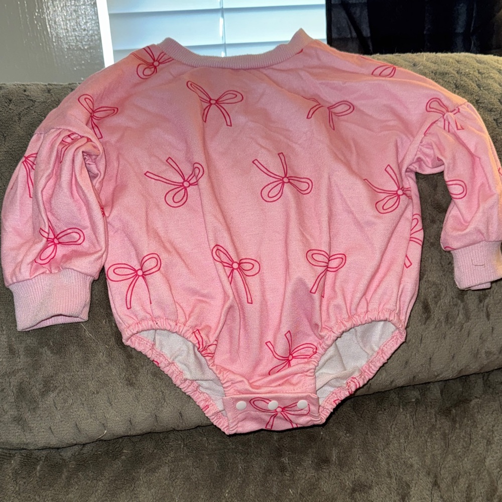Pink Bow Patterned Kids One Piece